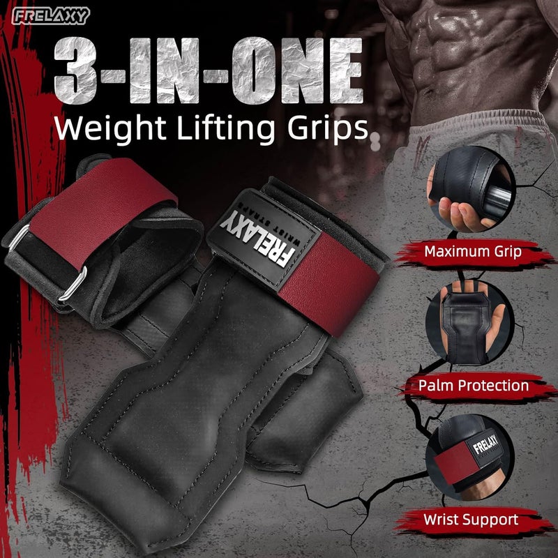 Frelaxy Lifting Wrist Straps, Rubber Weight Lifting Grips with Non-Slip Palm & Wrist Wraps Support for Deadlifts, Pull Ups, Rows, Heavy Powerlifting, Lat Pulldowns - Image 2